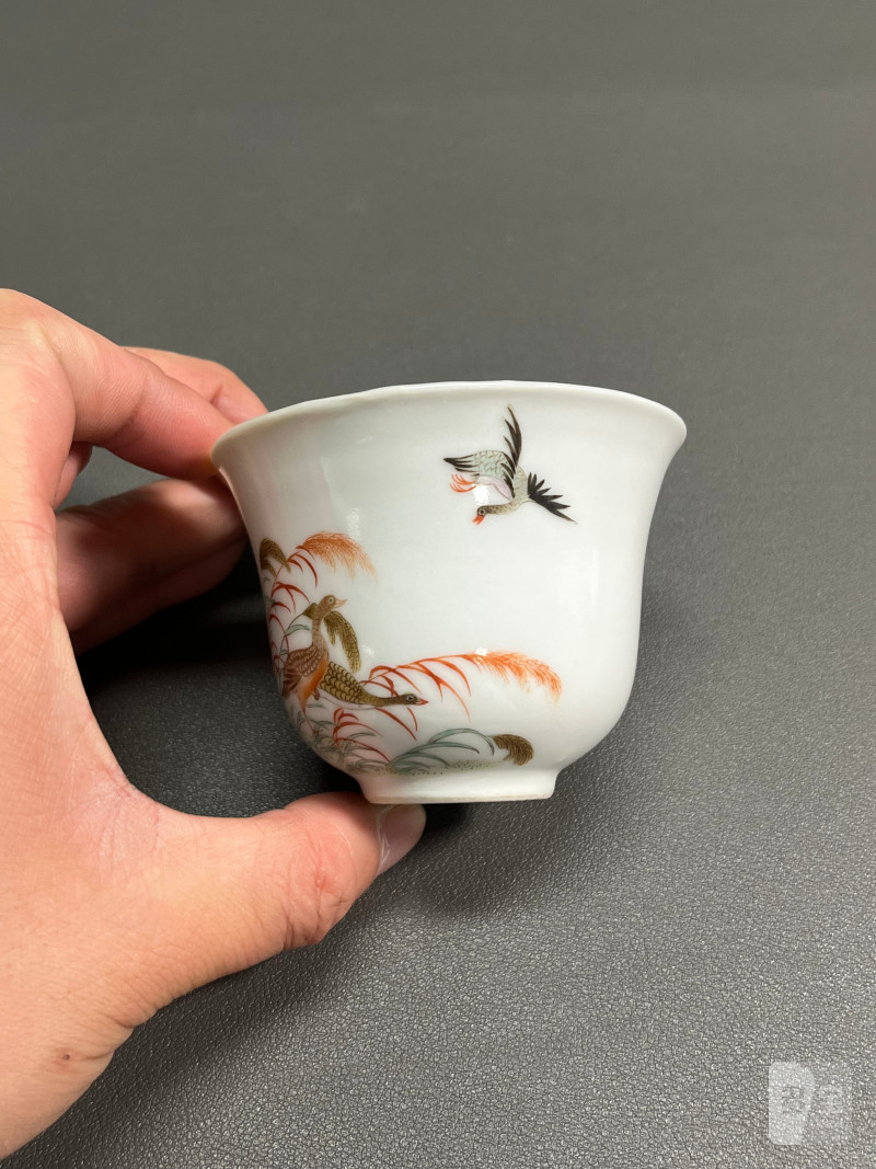 民国“居仁堂制”款粉彩芦雁图诗文杯（一对） - 图12